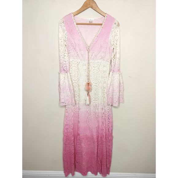 Venus Lace Maxi Dress Flare Sleeve Ombre Whimsy Cottage Fairy Boho - Picture 1 of 13